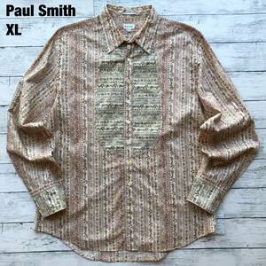 希少デザイン/XL◎ポールスミス Paul Smith 長袖シャツ ボタニカル 花柄 総柄 切替 メンズ ブラウン x グリーン系 大きいサイズ