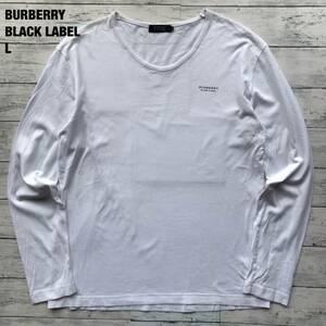  beautiful goods /L corresponding * Burberry Black Label BURBERRY BLACKLABEL long T cut and sewn white one Point Logo men's long sleeve shirt T-shirt 