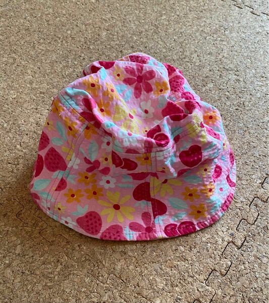 48cm ベビー用帽子　ピンク　花柄　ハート　ハット