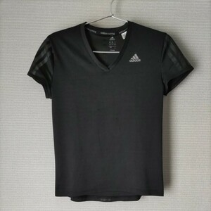adidas 半袖Tシャツ アディダス Tシャツ Vネック ブラック 3ストラップスライン レディース М ポリエステル系