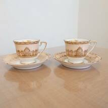 65799-3 Noritake ノリタケ カップ＆ソーサー 2客セット デミタスカップ ピンク 金彩 洋食器_画像1