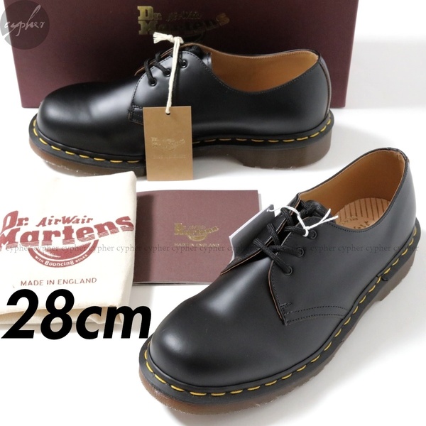 UK9 28cm 新品 英国製 Dr.Martens VINTAGE 1461 3 ホール シューズ ブラック ドクターマーチン MIE ENGLAND QUILON レザー 黒 12877001