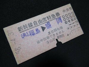 ■国鉄 新幹線自由席特急券 (北)福島→盛岡 山形駅 S58.4.30
