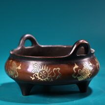 永し 明時代 大明宣德年製 塗金吉祥八寶 香爐 置物擺件 古美術品 時代物 古董品 収集 旧家蔵出 中国唐物 【9557】_画像2