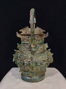 永し 西周 青銅器 饕餮紋 提梁壺 器具 置物擺件 古美術品 時代物 古董品 収集 中国唐物 旧家蔵出 【8518】