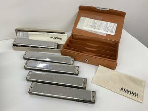 SUZUKI HARMONICA　スズキ　ハーモニカ　複音ハーモニカ　5点　ケース付　管楽器　現状品【6894_8652】