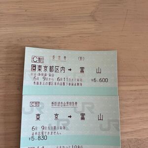 東京→富山　新幹線チケット自由席です。2人分