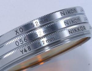 【Y99】Nikon モノクロ用フィルター 52ミリ径 銀枠 ねじ込み式 3個set ( Y48 / O56 / XO ) 拭きキズ汚れ皮膜剥がれバルクモリカブレ多い