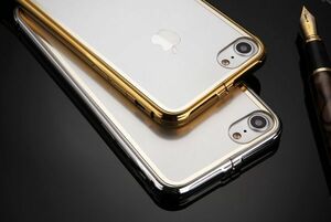 送料無料！iphone7/7plusケース　 全面保護　3点セット　表面強化ガラスフィルム、メッキバンパー、透明バックプレート