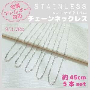 送料無料★akeeeeey★【アレルギー対応】ステンレスチェーンネックレス 1mm×5本 45cmS_D9｜ステンレスネックレス つけっぱなしOKの画像1