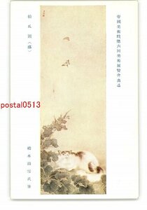 XZB1211●帝国美術院第6回美術展覧会出品 摘瓜図 猫 橋本関雪氏筆 *傷み有り【絵葉書】