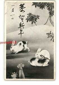 Art hand Auction XZA5058 ● Новогодняя открытка Арт-открытка Кролик *Повреждена [Открытка], античный, коллекция, разные товары, Открытка