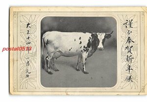 Art hand Auction XyF0870 ● Tarjeta de Año Nuevo Vaca *Dañada [Postal], antiguo, recopilación, bienes varios, Tarjeta postal