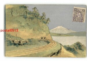 XyN7035●アート絵葉書 富士山と線路とトンネル *エンタイア *傷み有り【絵葉書】
