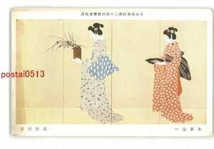 XyQ0754●日本美術院第24回展覧会出品 お茶室へ 北野恒富 *傷み有り【絵葉書】