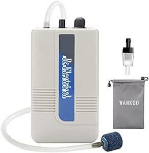 WANKOO バッテリー式 エアーポンプ 釣り 水槽 ポンプ ブクブク エアポンプ 単1型乾電池2本 付属品にはチューブ、ストーン