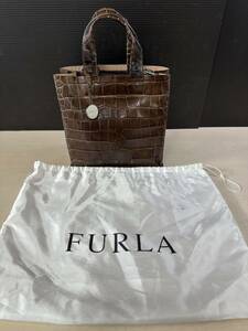FURLA フルラ レザー 型押し ブラウン系 レディース ハンドバッグ 保存袋付き 