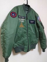 AVIREX×TOP GUN/TOMCAT アヴィレックス/トップガン/トムキャット MA-1 フライトジャケット パッチ/ワッペン【バック刺繍★SAGE★希少L】_画像4