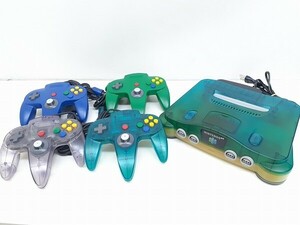 A218-N39-171 Nintendo64 Nintendo 64 NUS-001 clear green body + controller 4 point set game machine body electrification verification settled present condition goods ③
