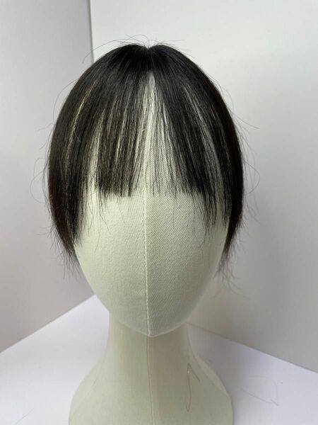 前髪ウィッグ ヘアピース部分ウィッグ頭頂部ウィッグ100%人毛 3D前髪ウィッグエアリー ナチュラルブラック