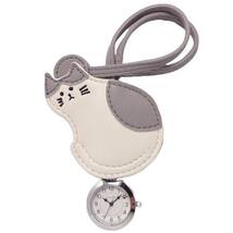 懐中時計 時計 レディ－ス ネコ ニャンコ ハングウォッチ E03423A-6-WHGY バッグチャーム 鞄ストラップ かわいい 猫 ねこ 振り向きネコ_画像1