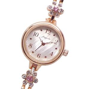 腕時計 レディース フラワーポイント ブレス ウォッチ N00424S-4-PG ピンクゴールド お花 フラワー 花形 ラインストーン ブレスレット