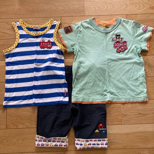 ミキハウス ダブルビー タンクトップ 半袖Tシャツ ショートパンツ ゴムパンツ デニムパンツ 車 キッズ ハーフパンツ 110