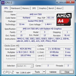 AMD A4-7300 (AD7300OKA23HL) Socket FM2 ★中古正常品★
