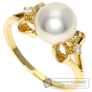 MIKIMOTO ミキモト パール 真珠 2P ダイヤモンド リング・指輪 K18イエローゴールド レディース 中古