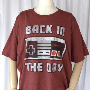 YHqyy/XLサイズ/任天堂 nintendo entertainment system NES 半袖Tシャツ ボルドー系 USED 古着 ゲーム機 プリント