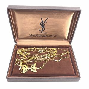 極美品 箱付き Yves saint Laurent イヴサンローラン 3連 ネックレス YSLロゴ ロング Vintage品 金具 