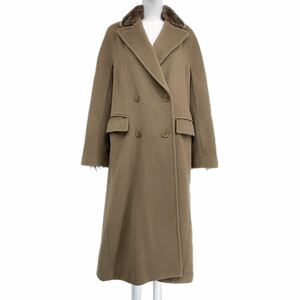 美品MaxMara マックスマーラ ロングコート コート カシミヤ混 毛皮 裏地全面ロゴ レディース 40