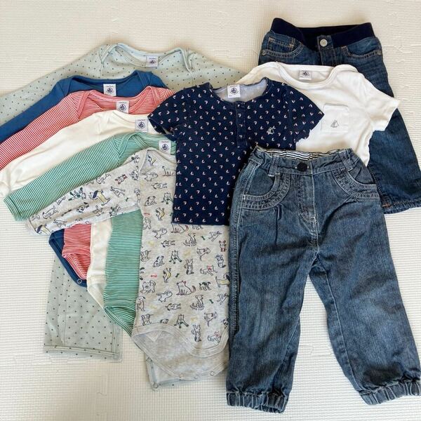 プチバトー　ベビー服　10点セット　PETIT BATEAU 12m74cm. 18m81cm. 24m 86cm 長袖ボディ　半袖Tシャツ　デニムパンツ