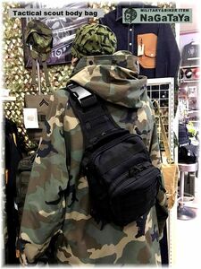 US軍スタイル タクティカル スカウト ワンショルダー バッグ ボディBAG ミディアム サイズ ブラック 黒 軍用バッグ ツーリングバッグ