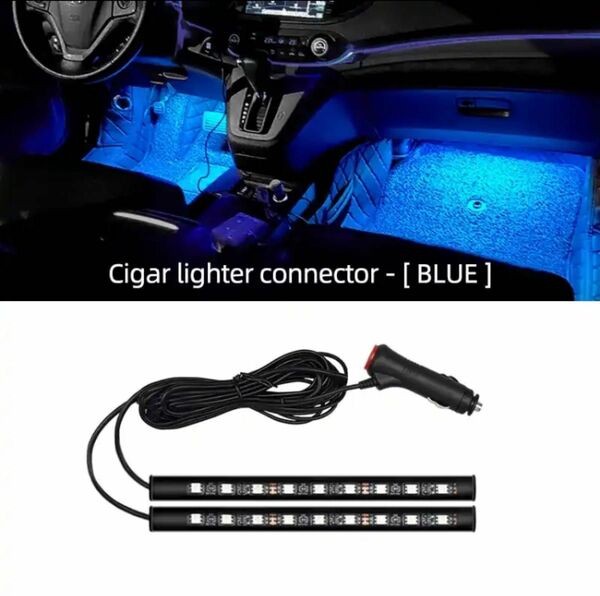 車　ネオンライト　フットライト　LED 室内装飾　シガレットライター　USB 雰囲気ランプ　車両アクセサリー　青色　ブルー