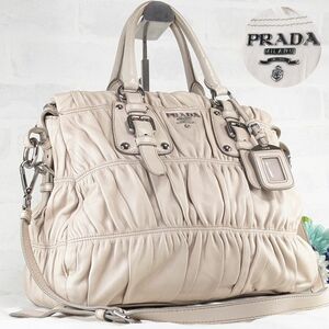 PRADA　プラダ　ショルダーバッグ　ハンドバッグ　2way　ナッパ　ギャザー ショルダー トート 2way ロゴ