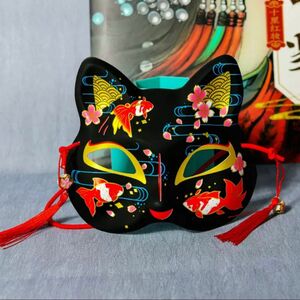 お面　コスプレ　狐　猫お面　きつね　着物　鈴　猫のお面　仮面　学園祭　マスク　仮装　猫 きつねマスク 狐面 和風　 ハロウィン