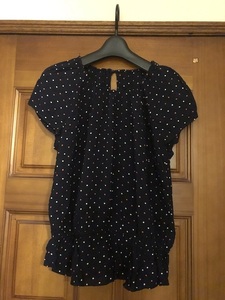  Gap GAP lady's French sleeve shirt blouse navy navy blue polka dot dot waist switch equipped size L USED...