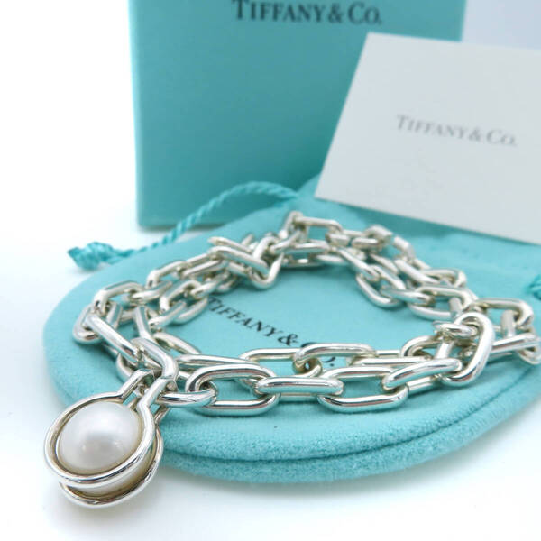 【送料無料】 希少 美品 Tiffany&Co. ティファニー ハードウェア パール リンク 2WAY ブレスレット ネックレス Ag925 シルバー YO43