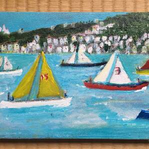 Yachting race（ギリシャのヨットレース）　アクリル画　大きさ：22.5cm×16cm　額無し