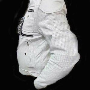 ★激シブ★パンチングメッシュ完全防備EUROライダースジャケット ホワイト バッファローレザー XXLサイズの画像2