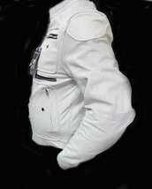 ★激シブ★パンチングメッシュ完全防備EUROライダースジャケット ホワイト バッファローレザー　CEパッド　サイズ選択可_画像2