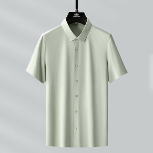 3XL ライトグリーン 父の日 ワイシャツ メンズ 半袖 ドレスシャツ シルクシャツ 形態安定 ストレッチ 滑らかい 柔らかい 上質