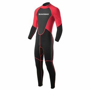 3XL レッド フルスーツ ウェットスーツ メンズ 2mm 長袖 水着 防寒 保温 ネオプレーン ダイビング バックジップ仕様 マリンスポーツ