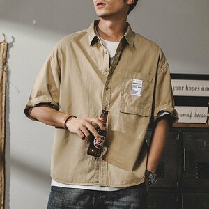 Xl khaki Workershirt Retro Pocket Cool Big Silhouette с коротким рукавом.