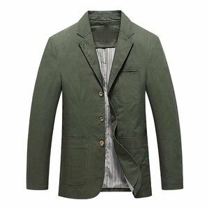 2XL グリーン ブレザー テーラード ジャケット メンズ 無地 カジュアル ビジネス対応 綿100％ スーツ 紳士服 秋冬