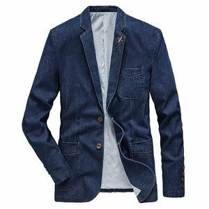 XL ブルー ジャケット デニムテーラード メンズ ブレザー 2ボタン カジュアル 紳士服 デニムジャケット アウター スタイリッシュ