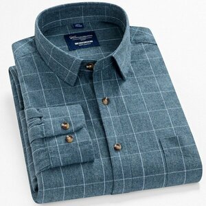 40/L 格子グリーン ネルシャツ ストライプシャツ チェックシャツ メンズ 長袖 ストライプ柄 チェック柄 柔らかい ポケット