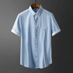 XL ブルー 半袖シャツ 白シャツ メンズ ボタンダウン 半袖 ワンポイント 切り替え おしゃれ 無地 ビジカジ カジュアルシャツ 夏物