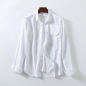 2XL ホワイト カジュアルシャツ メンズ 長袖 無地 白シャツ レギュラー 柔らかい 綿100％ 春夏